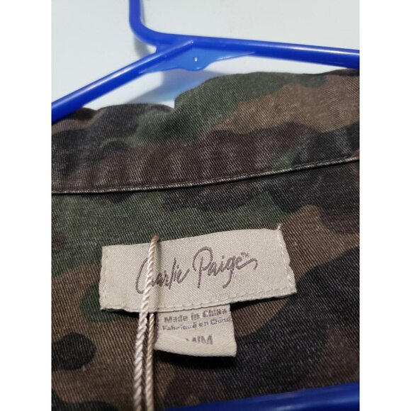 Charlie Page Women's M Trucker Jacket Camo Moto Fray Fringe Hem 100% Cotton NWOT - Picture 5 of 6